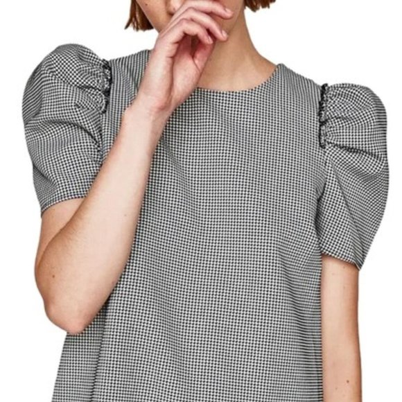 *nwt* Zara houndstooth puff sleeve trapeze mini dress - Picture 3 of 7
